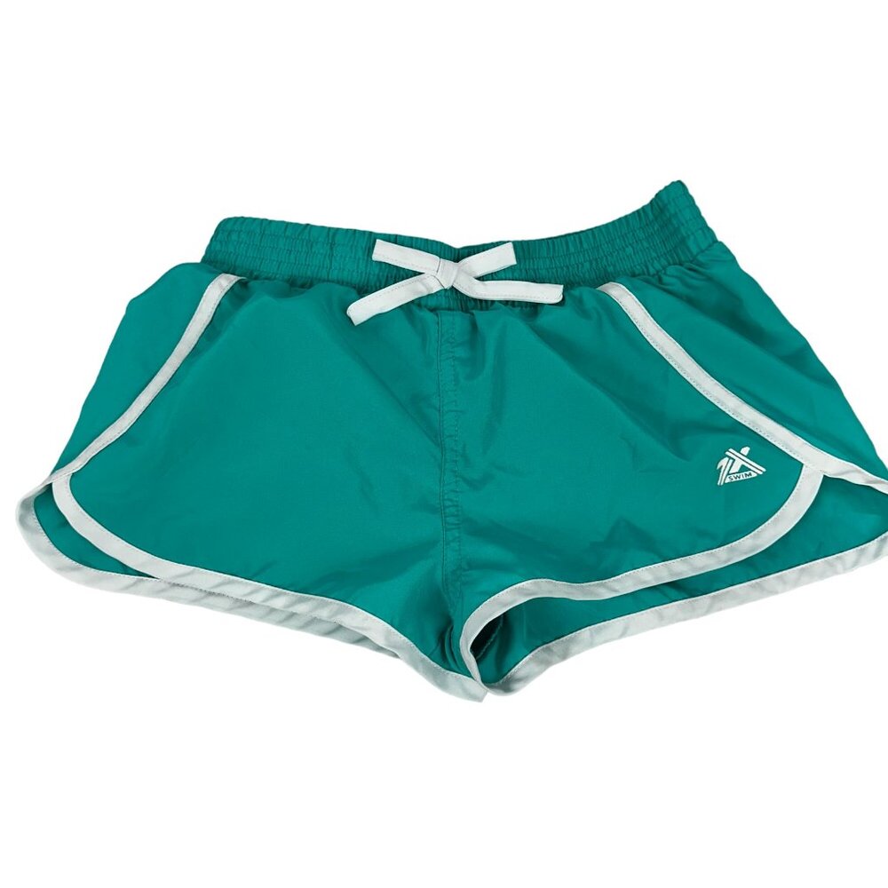 ZeroXposur Girls Swimwear Board Shorts Elastic Waist Teal White Trim Size 7